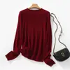 Suéter de punto de lana de terciopelo con cuello redondo estilo perezoso para mujer, jersey holgado suave y cálido, top versátil para usar como capa base