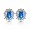 Aretes de Flor de Hielo Cortada de Gema Colorida para Mujer, Venta Caliente en Vivo, Aretes de Diamante de Alto Carbono Brillantes Padparadscha, Dropshipping