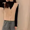 Casaco suéter colete estilo japonês para mulheres, colete de tricô trançado estilo coreano, solto e versátil, top curto espesso para o inverno