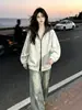 Sudadera con capucha y cremallera de color liso, estilo retro, moderna, de nicho, con personalidad, forro de dos piezas, para mujer, nuevo top casual de otoño/invierno