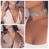 Choker AliExpress Colar de Pescoço Distintivo para Boate Elemento Curto na Clavícula Corrente de Pescoço Acrílica com Diamante Multicamada