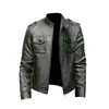 Chaqueta de Cuero para Hombre Transfronteriza Otoño e Invierno Nueva de Negocios Moderna Estilo Coreano Cuello Alto Chaqueta de Cuero para Motocicleta Chaqueta Guapa para Jóvenes Venta al por Mayor