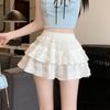 Saia de bolo branco saia feminina verão nova cintura alta A- linha curta renda balé saia inchada