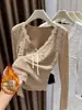 Camisa de renda com forro de fleece e decote V para mulheres, de manga longa, corte justo, camisa base modeladora, camisa base de camada interna de renda feminina