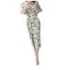 Comercio exterior ropa de mujer 2023 Verano nuevo estilo coreano ropa privada moda socialite temperamento vestido con cordones estampado y abertura