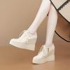 Zapatos Casuales de Punta para Mujer con Aumento de Altura Oculto, Nuevos Zapatos de Plataforma con Cuña con Cordones 2025, Zapatos Individuales Versátiles de Corte Profundo de Cuero Genuino