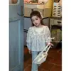 [Ningli] Camisa de Otoño para Niñas, Camisa de Algodón a Cuadros con Parches Florales para Bebés y Niños Pequeños, Camisa de Encaje Estilo Coreano, Moderna
