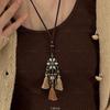 Nuevo Collar de Pluma de Bronce Zen Chino para Mujer Estilo Étnico Bohemio Doble Capa Cadena Larga para Suéter Accesorios