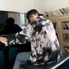 Camisa Estampada Tie-Dye Primavera e Outono Feminina 2025 Nova Retro Estilo Hong Kong Manga Longa para Homens e Mulheres Design Moderno