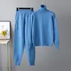 Traje de moda casual otoño e invierno transfronterizo Amazon Europa y América cuello alto suéter de color sólido conjunto de punto de dos piezas