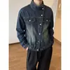 Otoño 2026 Nuevo Chaqueta de Trabajo Clásica para Hombre Lavada Costuras Retro Chaqueta Desestructurada Cuello oblicuo Cuello alto Chaqueta de Mezclilla