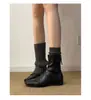 Botas Elegantes de Bico Quadrado Elásticas Slim para Mulheres, Novidade Outono 2026 Vintage Versáteis para o Dia a Dia, Botas de Cano Curto com Zíper nas Costas, Botas Martin
