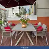 Mesa y Sillas para Balcón de Villa al Aire Libre Sillas de Mimbre Mesa de Pizarra para Jardín y Patio Combinación Mesa y Sillas para Cafetería al Aire Libre