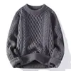 Suéter trançado masculino novo para Outono e Inverno, estilo casual levemente maduro, cor sólida, blusa de gola redonda masculina