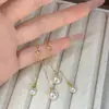 Brincos longos de franja com pérola falsa em prata pura S925 para mulheres, luxo leve, elegantes, de alta qualidade, brincos de bolinha pequena ajustáveis