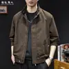 "Patrón de Bambú" Estilo Retro Old Money Chaqueta Harrington con Cuello Alto para Hombre Otoño Corte Holgado Tallas Grandes Abrigo Casual con Cremallera