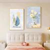 Cabecero de Dormitorio Floral Color Crema Pintura Decorativa, Arte de Pared de Dormitorio Principal Estilo Nórdico de Alta Gama, Mural de Pared Fresco y Sencillo