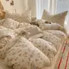 Set de Algodón de Cuatro Piezas Estilo Ins de Dibujos Animados Lindo 100% Algodón Funda de Edredón Sábanas Juego de Cama de Tres Piezas para Dormitorio Niños