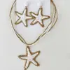 Lingge Accesorios Aretes de Rafia Hechos a Mano Gargantilla de Estrella de Mar de Metal Set de Joyería Tejida Simple