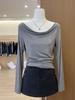Artículo Popular de Alta Calidad de las Trece Líneas de Guangzhou ~ Camiseta Irregular de Manga Larga sin Hombros para Mujer con Espalda Hueca para Otoño
