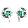 Pendientes de Estrella y Luna Color Verde Menta para Mujer, Pendientes de Zirconia de Lujo Ligero de Alta Gama para Hombre, Pendientes de Moda de Nicho para Otoño e Invierno, Venta al por Mayor desde Fabricante