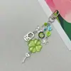 [Sortudo à Moda Antiga] Grande Trevo de Quatro Folhas Cordão Ccd Contas Artesanais Coração de Menina Caseiro Pingente de Corrente para Celular