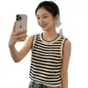 Top de Malha Listrado Color-Block Dopamina Doce e Picante com Contas Estilo Coreano para Mulheres, Adequado como Peça Externa ou para Camadas, Top Hot Girl Ajustado