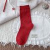 Meias Retrô Vermelho Escuro para Mulheres, Meias de Cano Médio com Estampa Estereoscópica de Desenho Animado, Meias Felpudas Sem Costura, Novo Estilo 2025 Meias Vermelho Brilhante