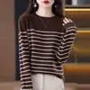 Elegante Suéter de Punto Rayado Versátil Top 2025 Otoño/Invierno Nuevo Suéter Holgado Capa Base para Mujer