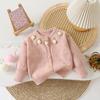 Cardigan de suéter para meninas 24 outono e inverno boxe colorido bola de lã cardigã top feminino bebê estilo coreano estilo ocidental jaqueta de malha