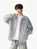 Moletom de gola alta listrado estilo American high street para homens, nova tendência outono e inverno 2026 marca solta casual jaqueta moletom cardigã