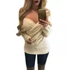 Moda Novo Suéter de Malha Feminino Europeu e Americano Cor Sólida Sexy Decote V Manga Longa Versátil Slim Fit 27650