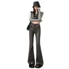 Jeans American Retro com Barra Dobrada para Mulheres, Estilo Hot Girl, Primavera e Outono, Cintura Baixa, Corte Slim, Modelador, Levemente Flare, Calça Comprida