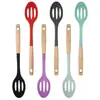 Espátula de silicone de grau alimentício em estoque, conjunto de utensílios de cozinha, colher de silicone com cabo de madeira, concha, conjunto de cozinha em caixa colorida
