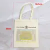 Bolsa de Lona com Fita Impressa Personalizada, Bolsa Tote com Logo, Texto e Padrão Impressos, Sacola de Compras Ecológica com Zíper, Grande Capacidade