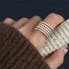 Anillo texturizado de plata de ley S925 para mujer, diseño abierto ajustable, estilo de nicho de alta gama, anillo versátil de lujo ligero para el dedo índice, nuevo