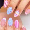 30 Piezas Uñas Postizas Ovaladas Europeas y Americanas Venta Caliente Transfronteriza Tonos Azul y Rosa Rosa Dulce Diseño de Puntos Rosas y Rayas Francesas