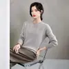Nuevo Estilo Otoño e Invierno Tejido de Lana de Oveja para Mujer Cuello Redondo Versátil Manga Larga Tejido Color Puro Simple Moda Camiseta Interior Superior