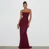 Amazon 2026 Verão Novo Estilo Elegante Cor Lisa Sem Mangas Tomara-que-caia Vestido Longo Vestido Midi Sem Costas