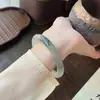 Pulsera de Jade Tianshan de Xinjiang, Grado A, Tipo Hielo con Patrones Florales, Barra Redonda Delgada, Barra de Belleza, Jade con Hilo de Oro, Elegante Pulsera de Jade