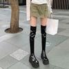 Botas Femininas Casuais da Moda Estilo Europeu e Americano Bico Quadrado Plataforma Impermeável Acima do Joelho Calçados Femininos Cano Alto Novo Estilo Outono e Inverno 2025