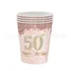 Nueva Decoración de Fiesta de Primer Cumpleaños Color Oro Rosa Desechable Vajilla de Fiesta de Cumpleaños Platos de Papel Vasos de Papel Servilletas Manteles de Mesa