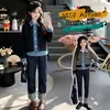 Chaqueta Cardigan de Mezclilla Estilo Coreano Falso Dos Piezas para Niñas Otoño Versátil Chaqueta Reductora de Edad Top Jeans con Estilo