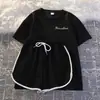 Conjunto de Cordón de Seda de Leche para Mujer Holgado Estilo Coreano Moderno Manga Corta Shorts Dos Piezas Casual Deportivo Versátil