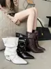 Botas de Cano Curto Estilo Novo Outono/Inverno 2026 Bico Fino Salto Grosso Salto Alto Emagrecedor Moda Francesa Sexy Deslumbrante Celebridade da Internet
