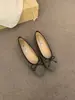 Sapatos Mary Jane estilo retrô francês com laço para mulheres, sapatos baixos de bico quadrado rasos, sapatos femininos de outono com solas macias