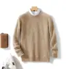 Novo suéter masculino 100% lã pura para outono e inverno, tamanho grande, blusa de malha de lã solta para uso profissional
