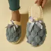 Pantuflas de felpa transfronterizas para mujer, invierno, exterior, interior, suela gruesa, hogar, esponjosas, algodón posparto