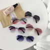 Gafas de Sol Metálicas Poligonales con Corte de Borde Sin Montura para Mujer, Gafas de Sol Nuevas con Gradiente Marino