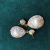 Pendientes de perlas naturales de agua dulce Pendientes Pendientes Pendientes Hechos a mano con incrustaciones de diamantes de cristal rosa para damas Elegantes para mujeres Sencillos Ligeros de lujo